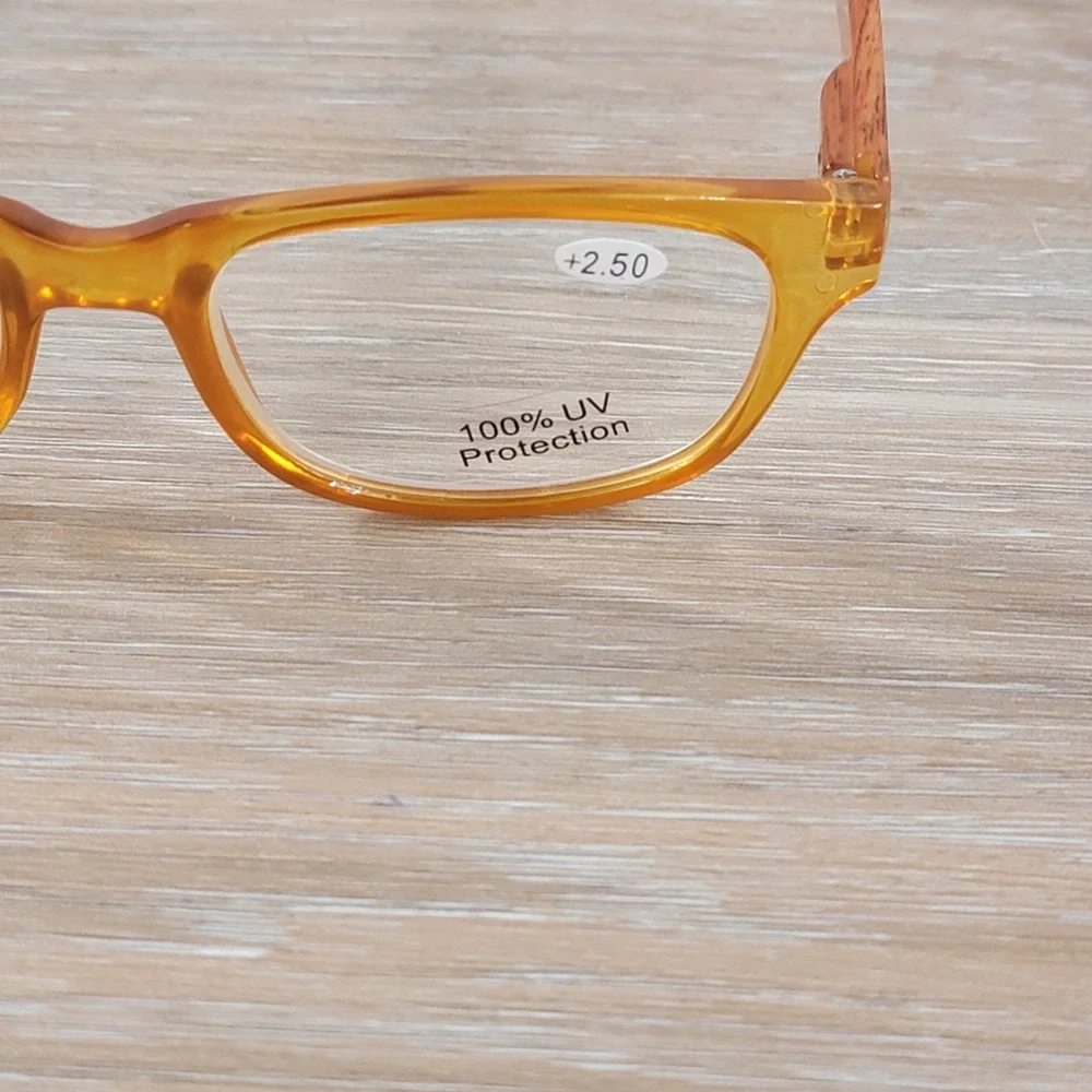 Joy Mangano Women Amber Reading Glasses +2.50‎ Wood Grain Spring Temple UV New